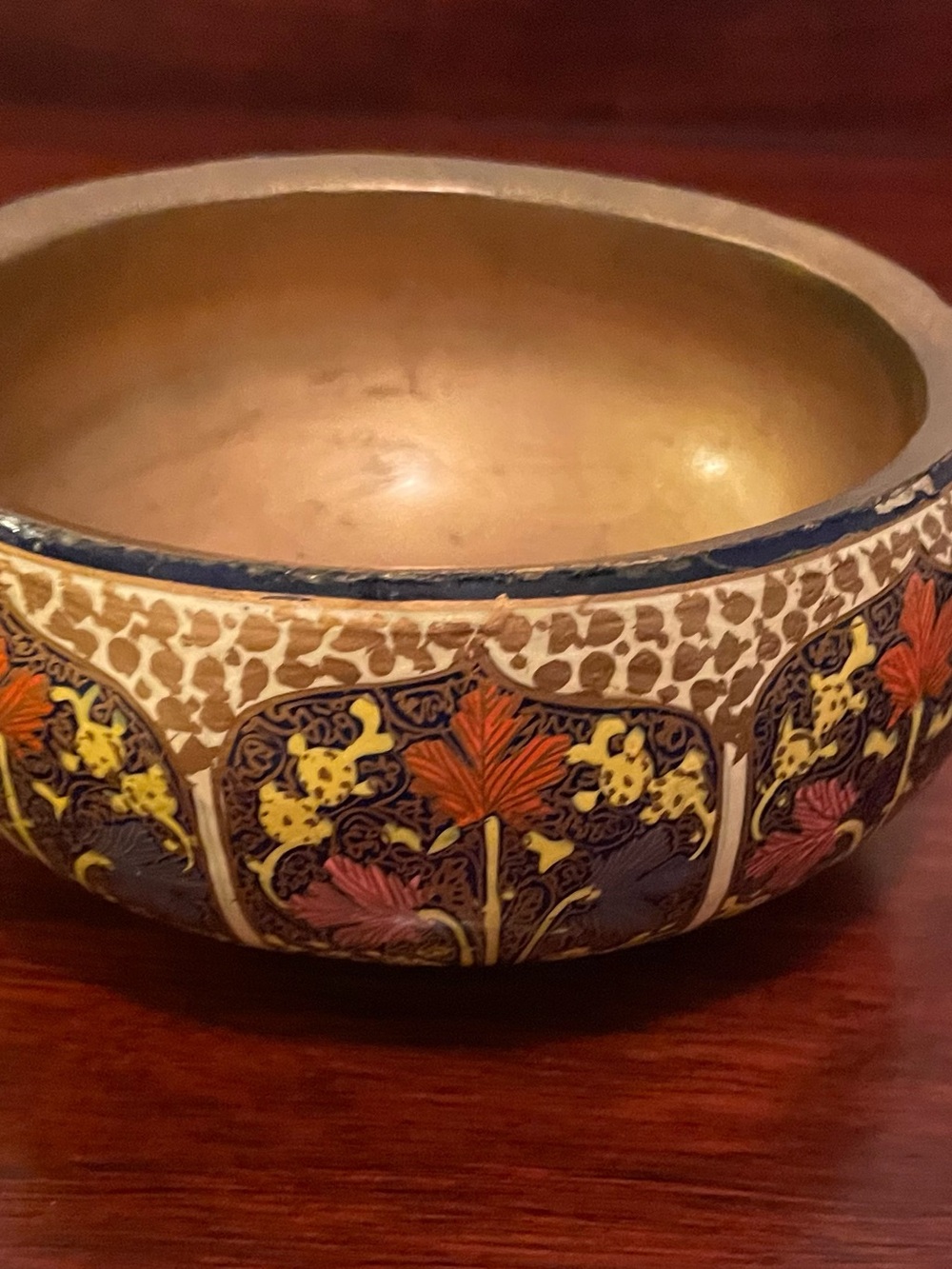 Hand-Painted Decorative Ceramic Bowl in Gold and Multicolor